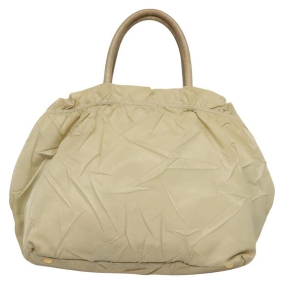 PRADA Hand Bag Nylon Beige Gold Auth 129942 - Picture 2 of 16